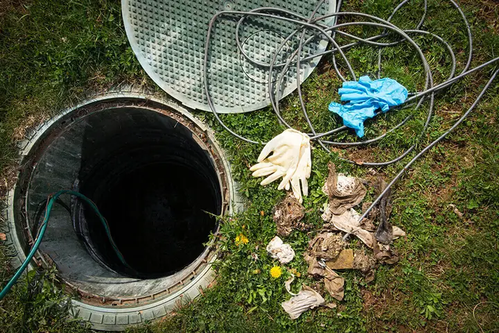 CCTV drain survey camera ready to be fed into a drain